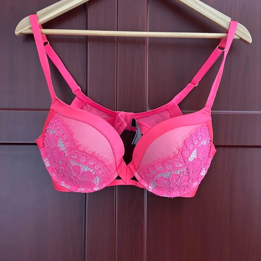 Victoria's Secret Very Sexy Push Up Bra 36C Pink Floral Lace - Picture 3 of 6